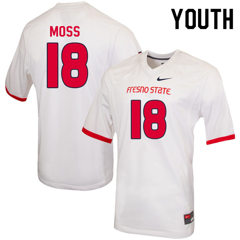 Youth #18 Jalen Moss Fresno State Bulldogs College Football Jerseys Sale-White - Click Image to Close